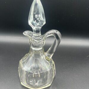 Vintage 1960s Clear Panel Cut Glass Cruet with Faceted Stopper
